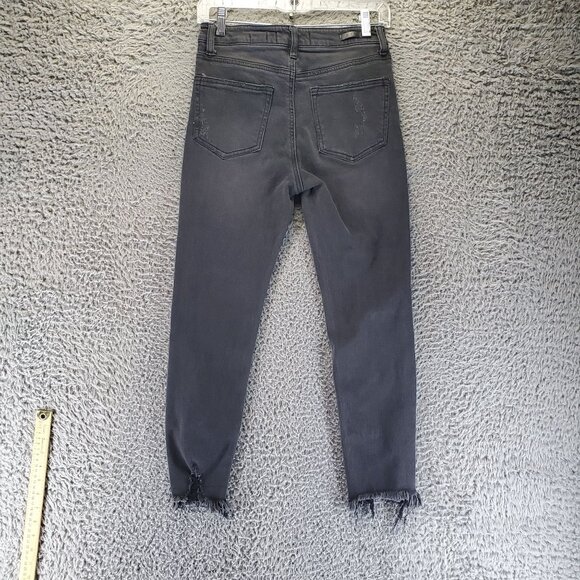 Risen Jeans Womens Size 27 Black High Rise Distressed Raw Hem Button Fly Stretch - Picture 11 of 12